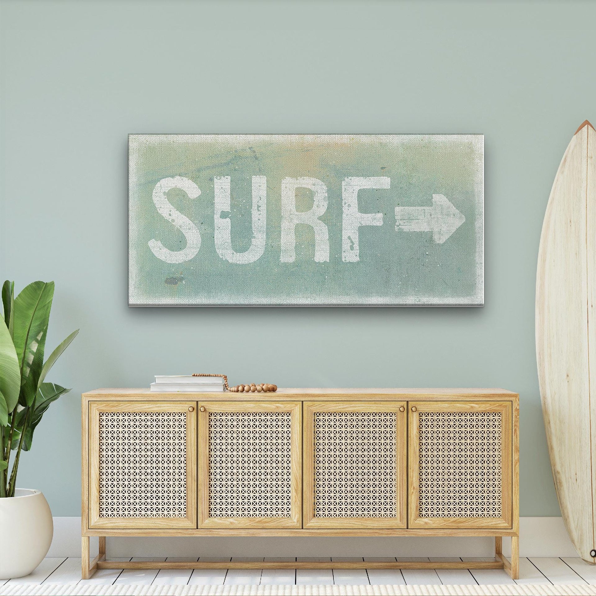 Distressed Surf Shack Canvas Sign Coastal Wall Decor Teal & Coral