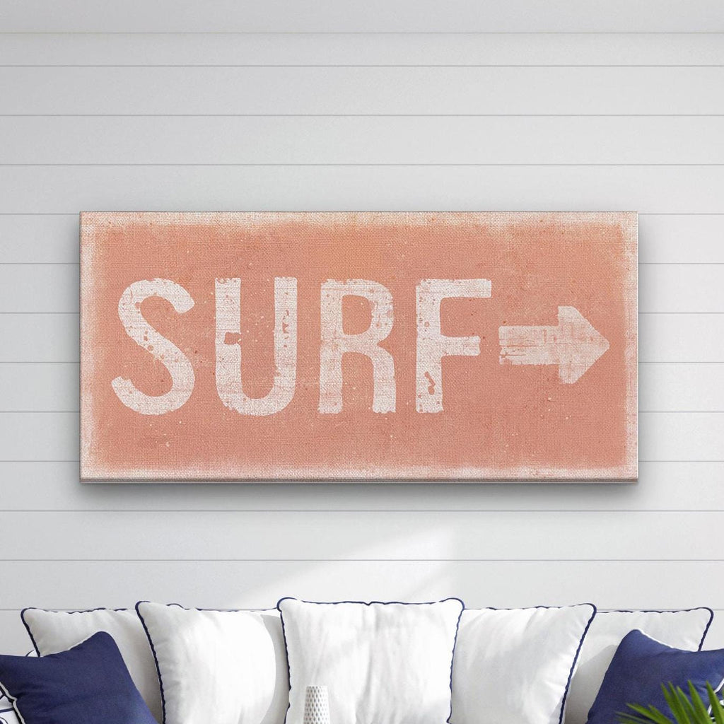 Distressed Surf Shack Canvas Sign Coastal Wall Decor Teal & Coral
