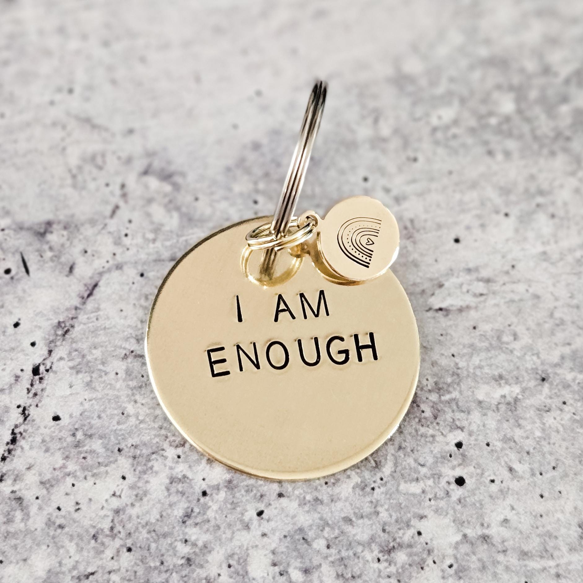 I AM ENOUGH Brass Keychain with Rainbow Emoji