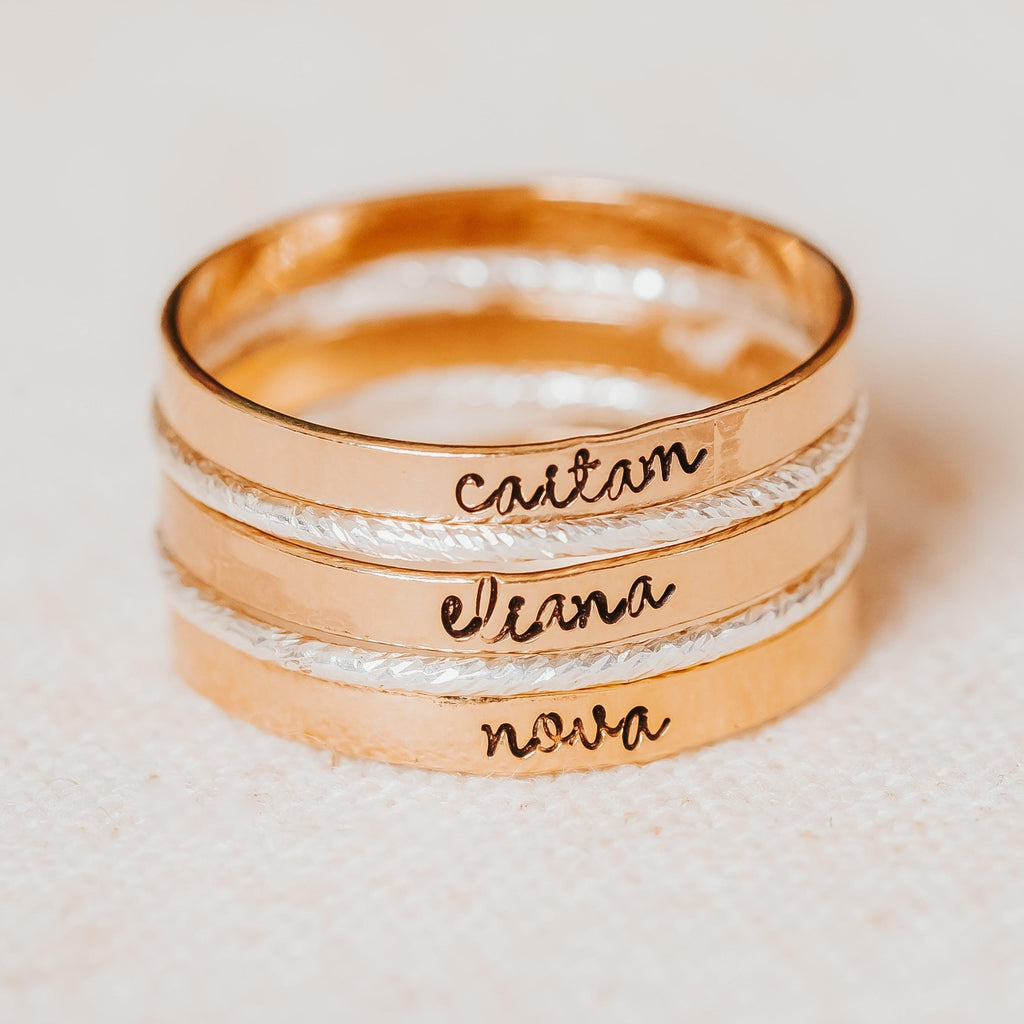 Custom Gold or Silver Stacking Name Rings