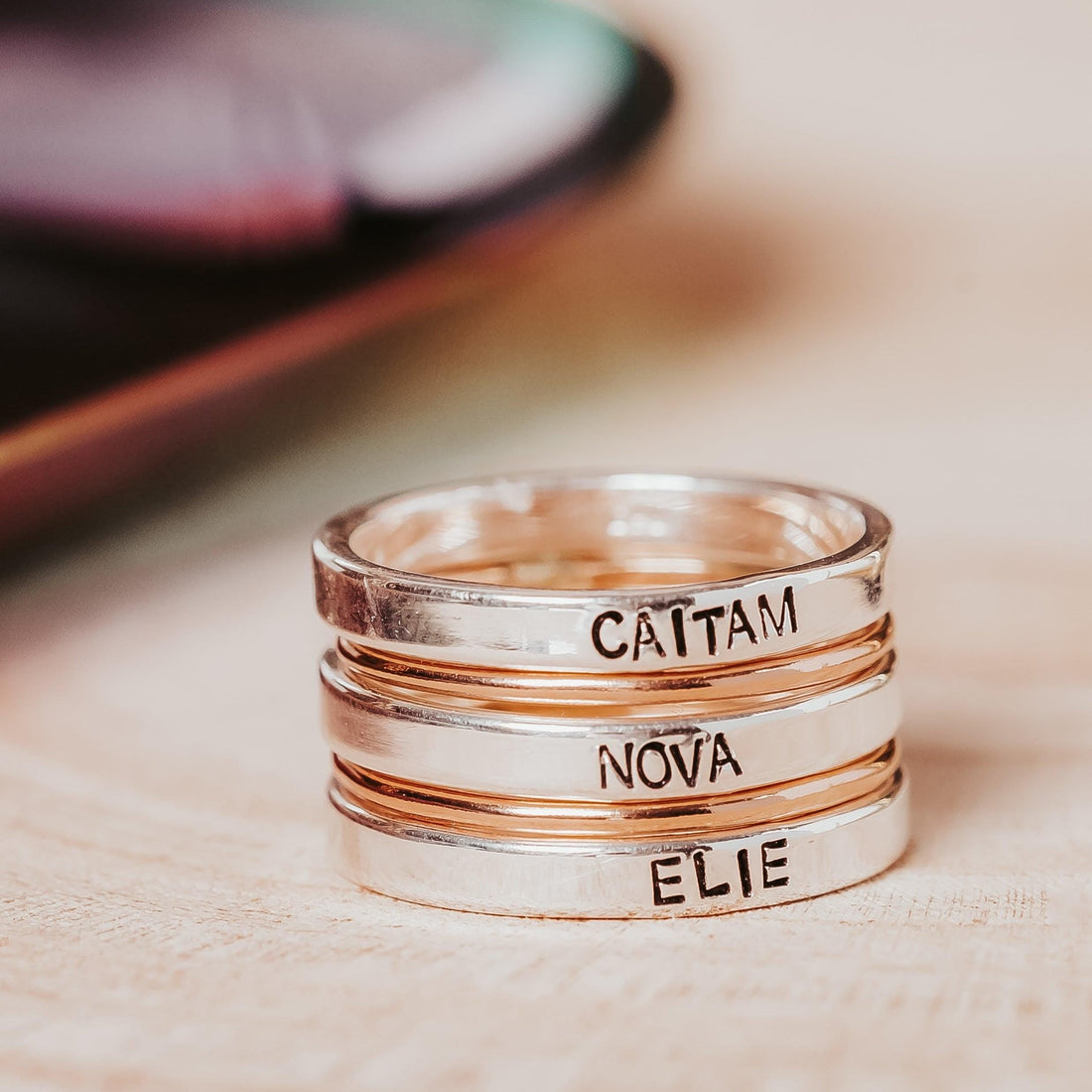 Custom Gold or Silver Stacking Name Rings