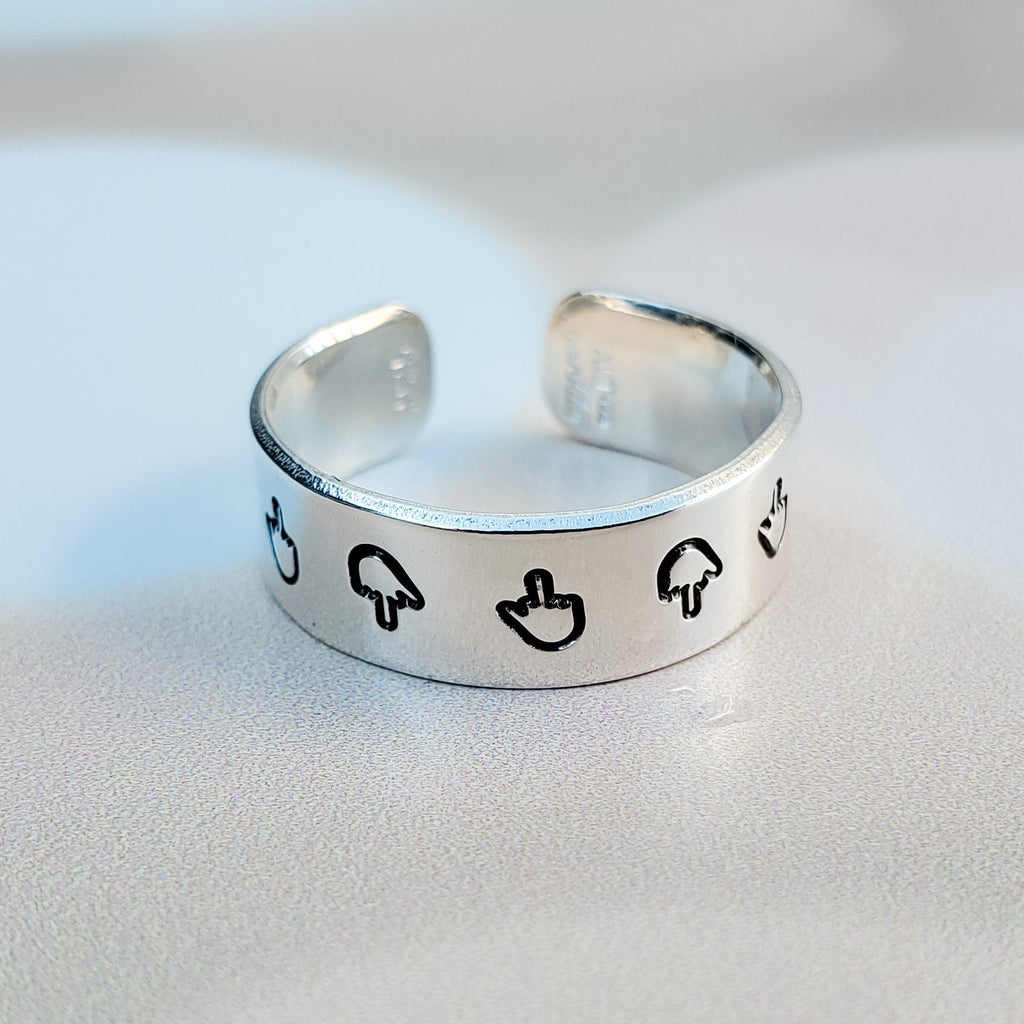 Thin Middle Finger Ring – Hand Stamped Open Band in Aluminum or Sterling Silver