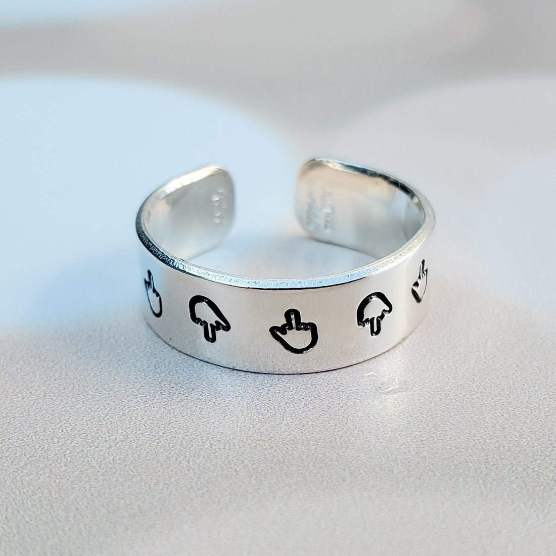 Thin Middle Finger Ring – Hand Stamped Open Band in Aluminum or Sterling Silver