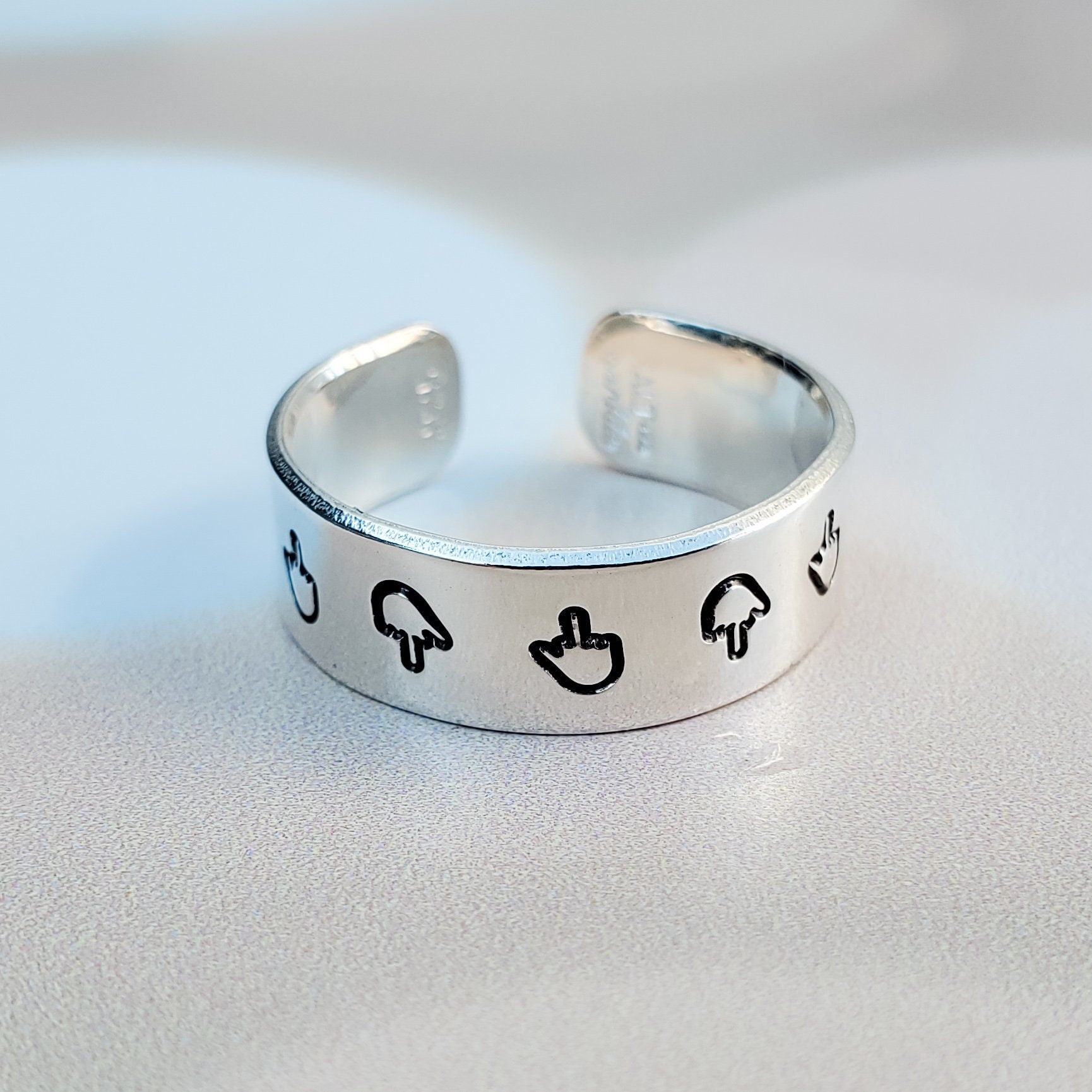 Thin Middle Finger Ring – Hand Stamped Open Band in Aluminum or Sterling Silver