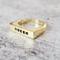 QUEEN  Flat Top Band Ring: Gold Plated, Vermeil or Sterling Silver