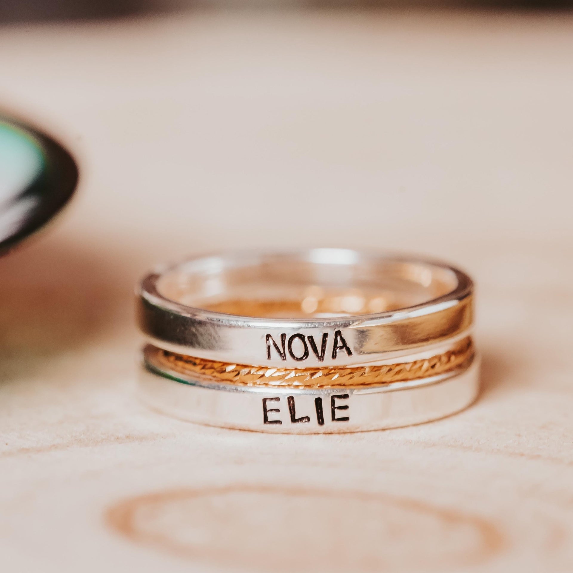 Custom Gold or Silver Stacking Name Rings