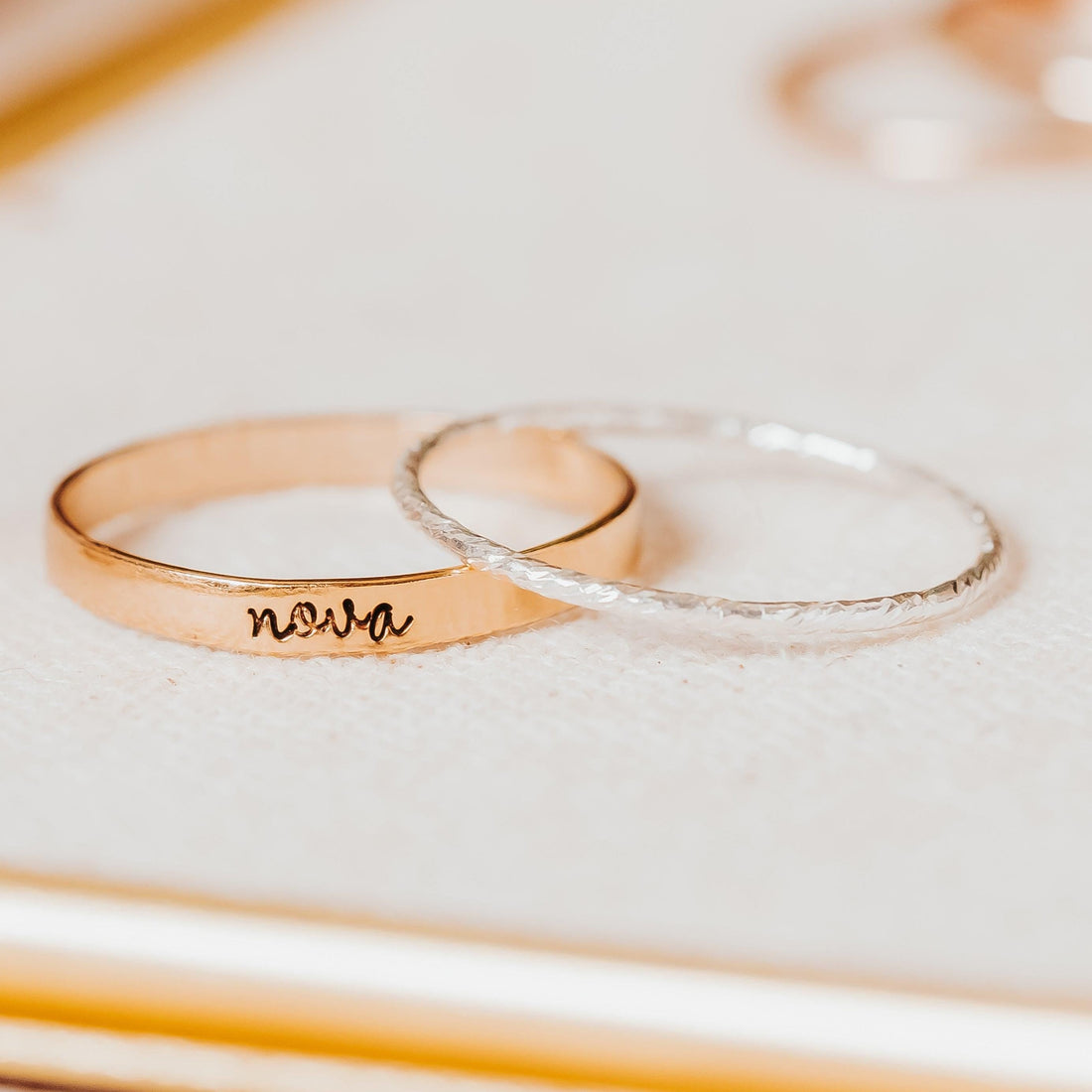 Custom Gold or Silver Stacking Name Rings