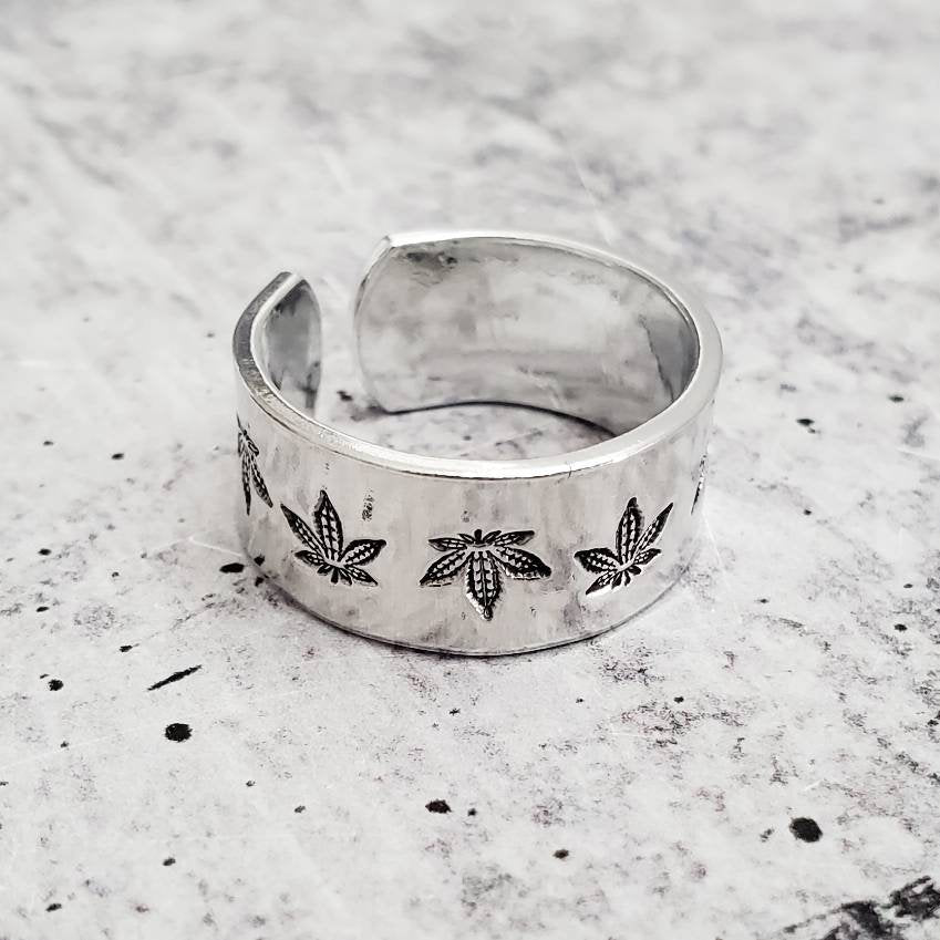 Marijuana Leaf Silver Weed Ring for 420