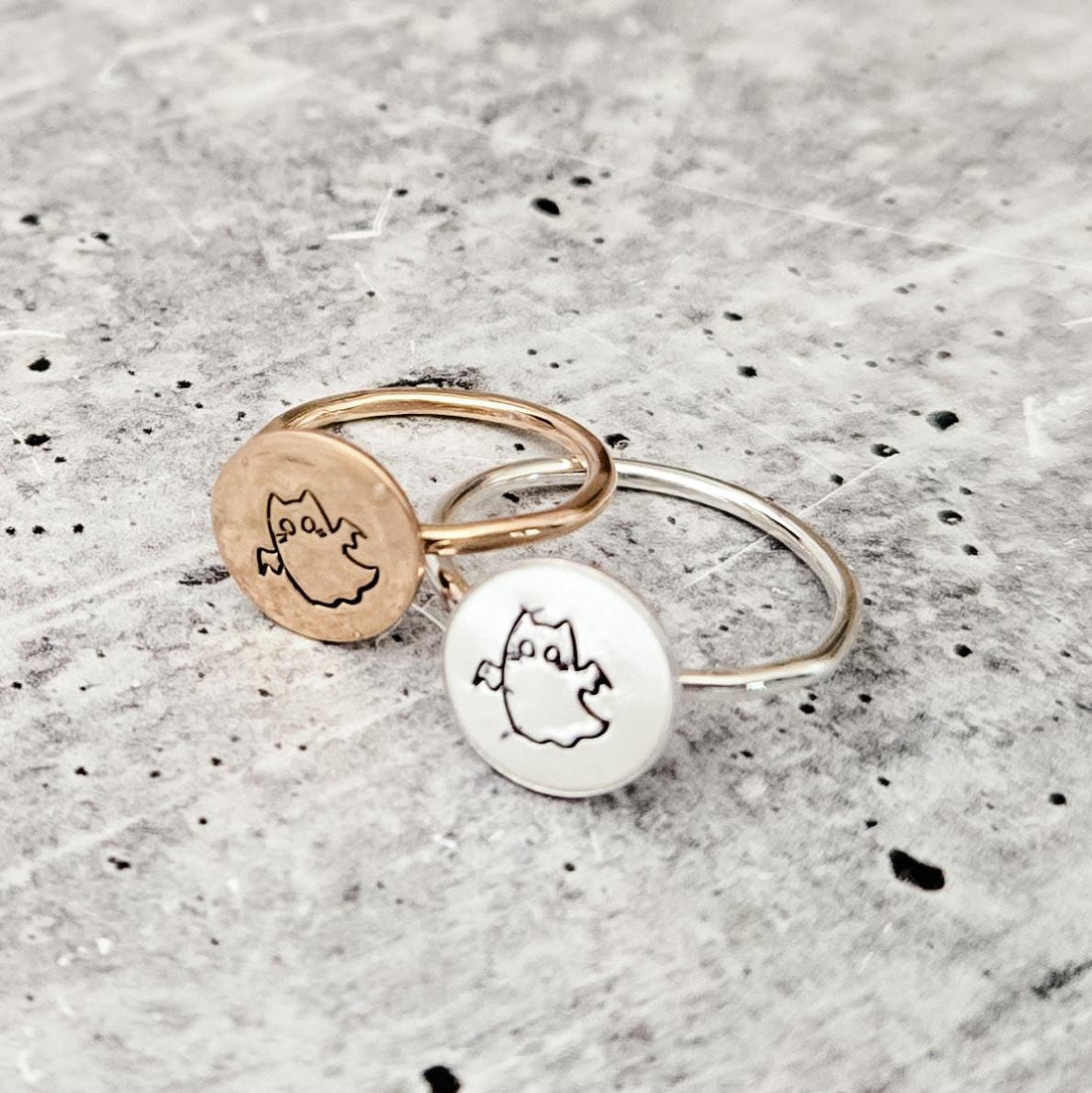 Halloween Ghost Cat Ring: Sterling Silver or Gold-Filled