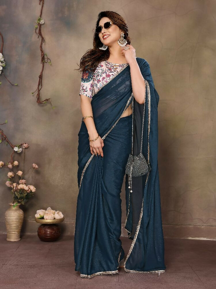 Morpich Star Georgette Saree with Mirror Border and Blouse Piece