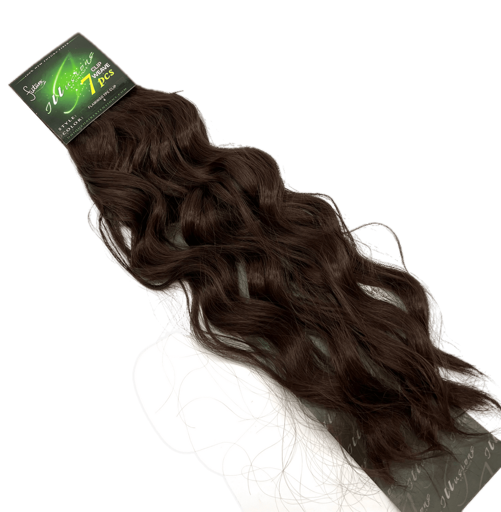 7 Piece Flamingo Clip-On Hair Extensions Blonde Dark-Brown Mix