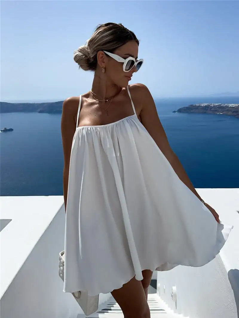 Women's Solid Color Sleeveless Mini Sun Dress - Image 11
