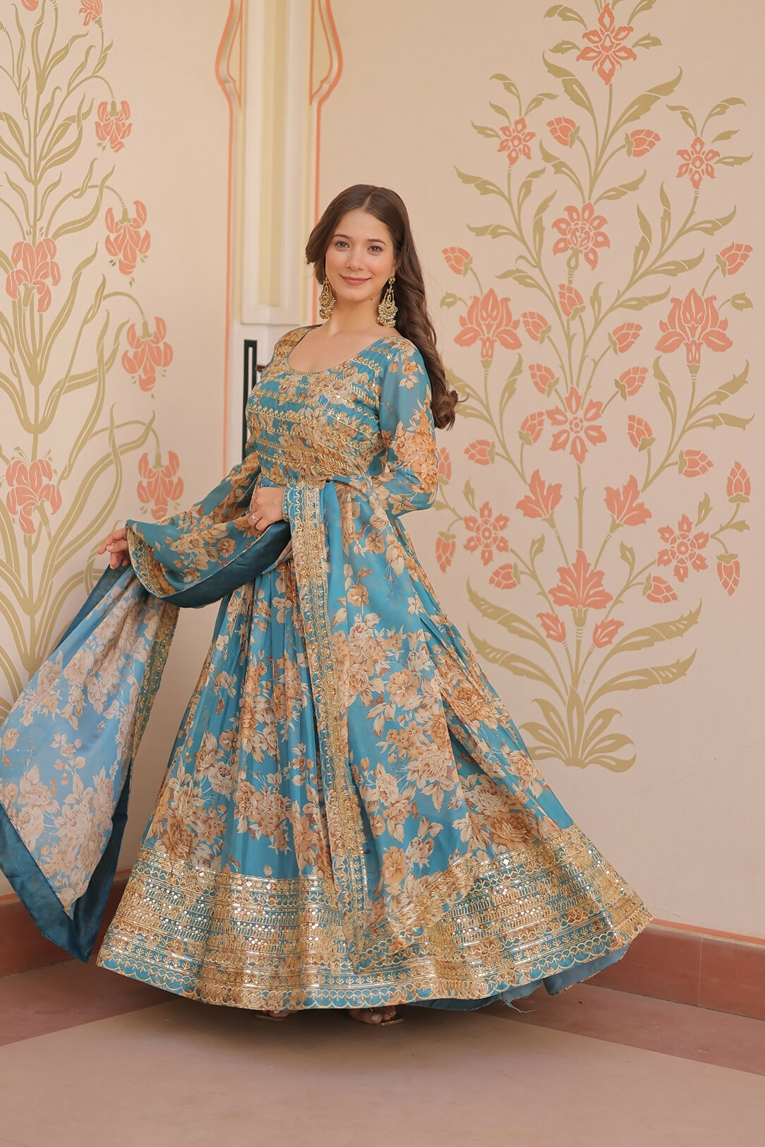 Rama Silk Kurta Set with Intricate Sequence Embroidery Work