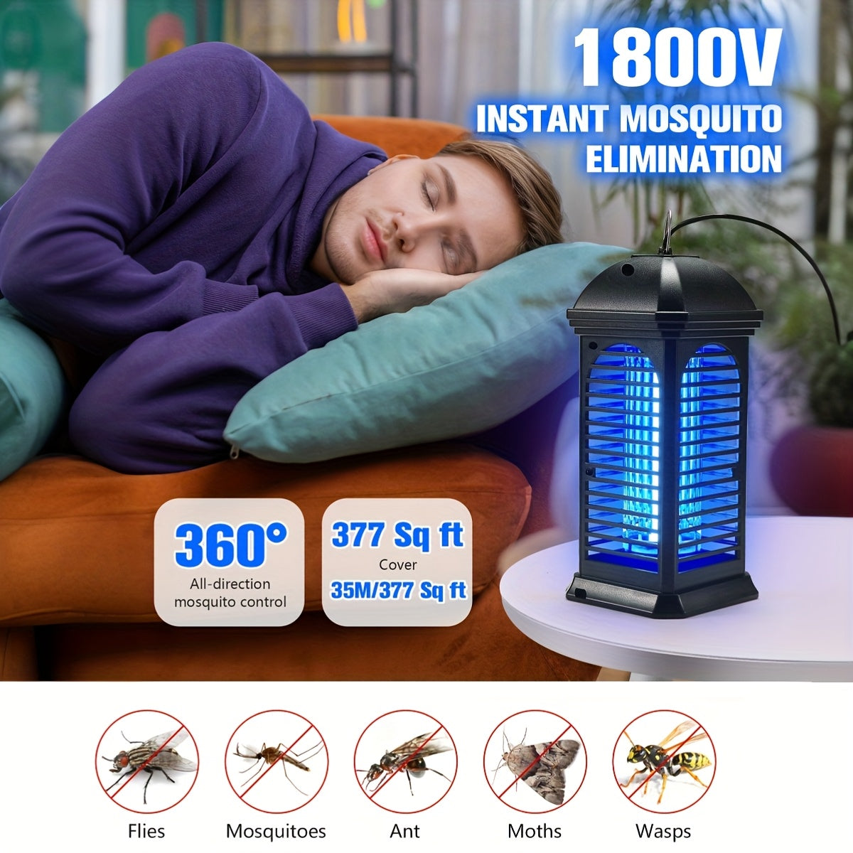 Portable Electric Bug Zapper - Indoor Outdoor Mosquito Fly Trap