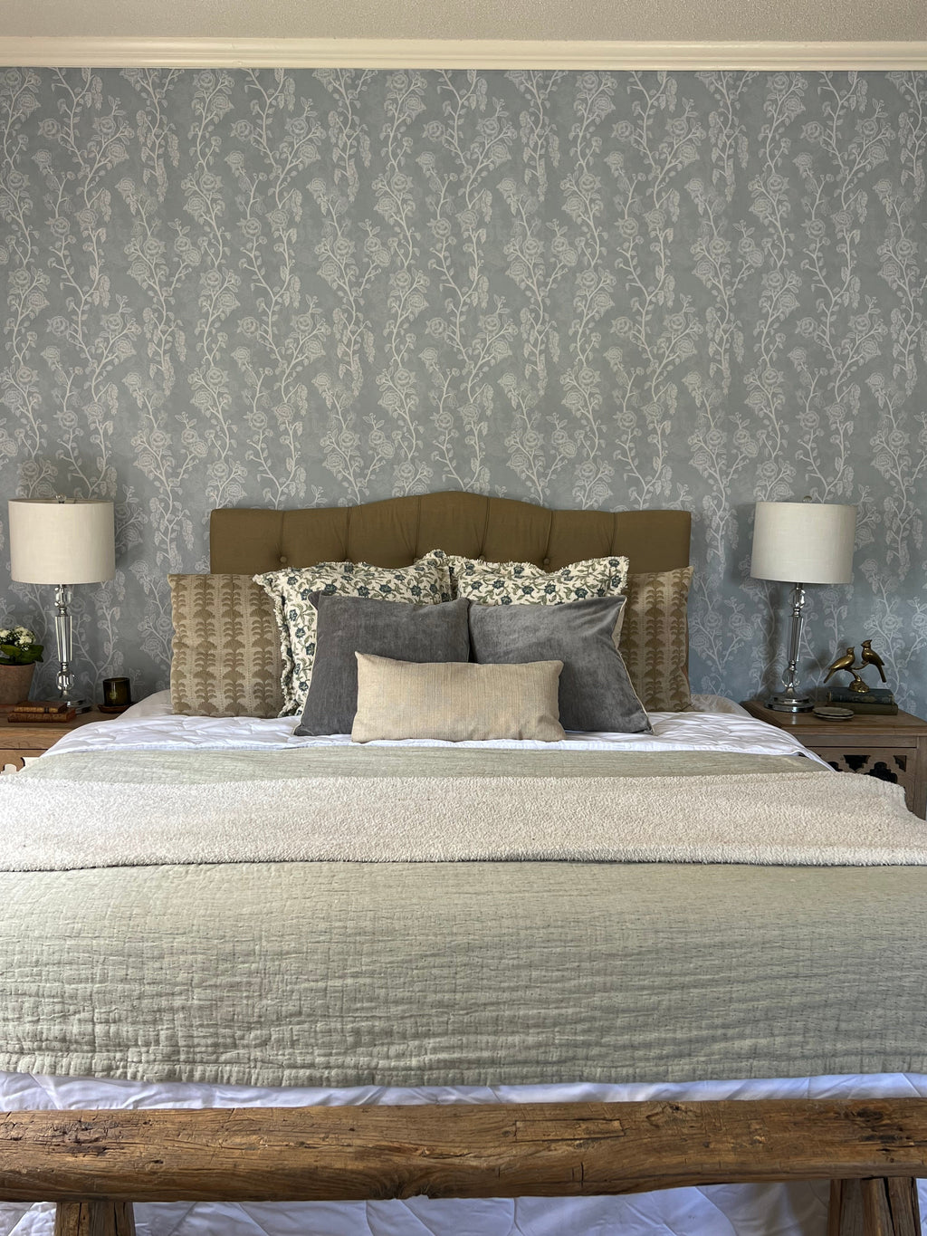 Marina Floral Removable Wallpaper in Sage-Green and Blush-Pink