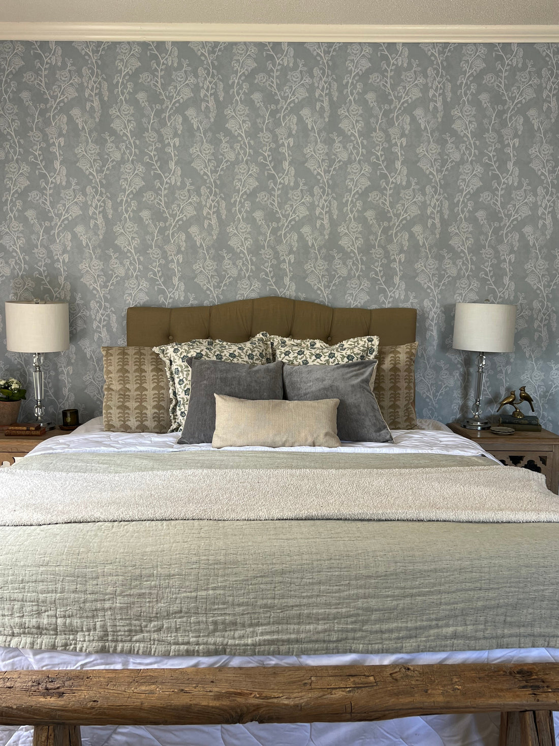 Marina Floral Removable Wallpaper in Sage-Green and Blush-Pink
