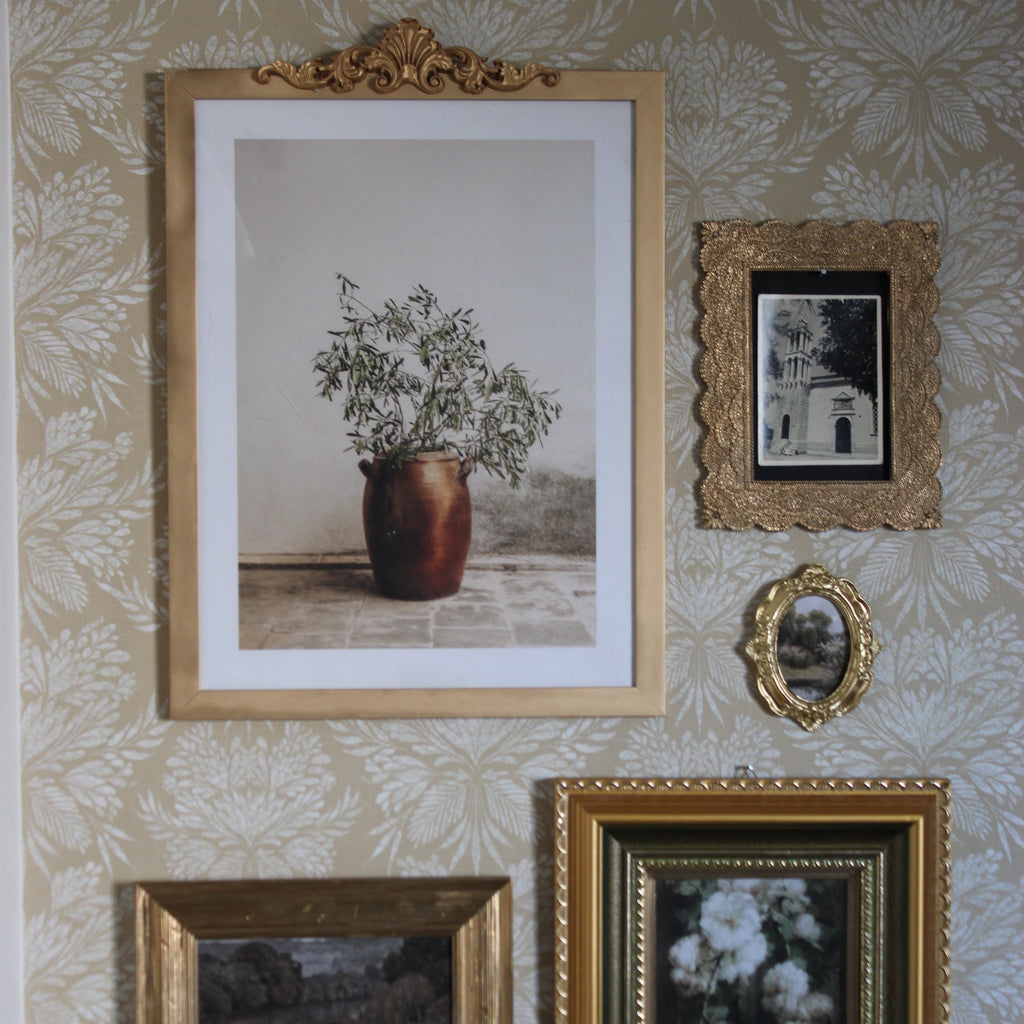 Genevieve floral wallpaper in soft beige and cream traditional print