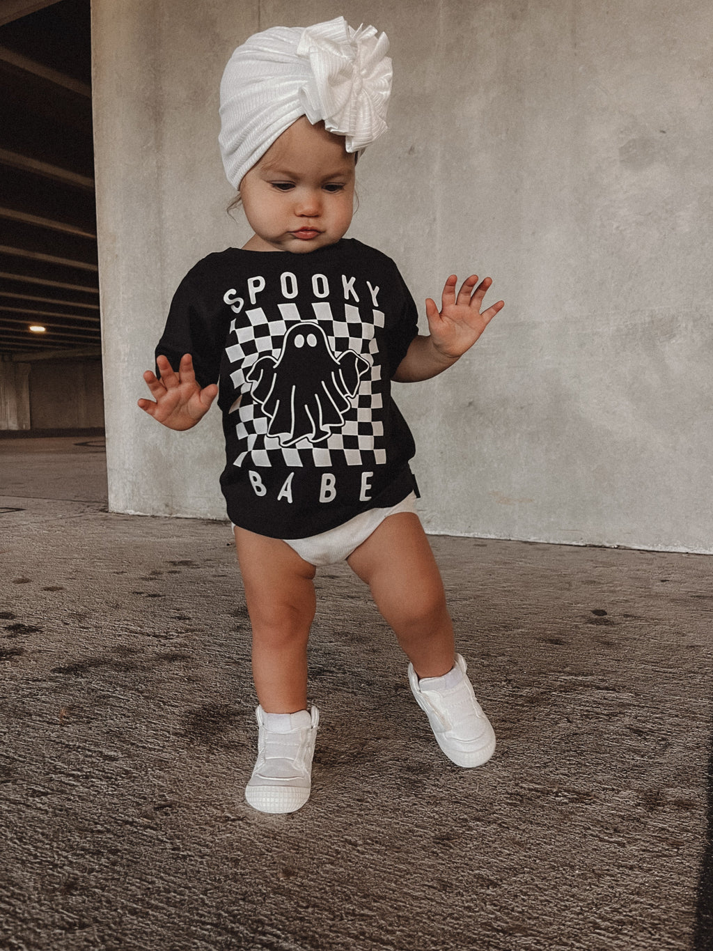 Spooky Babe graphic cotton t-shirt for kids in black and white