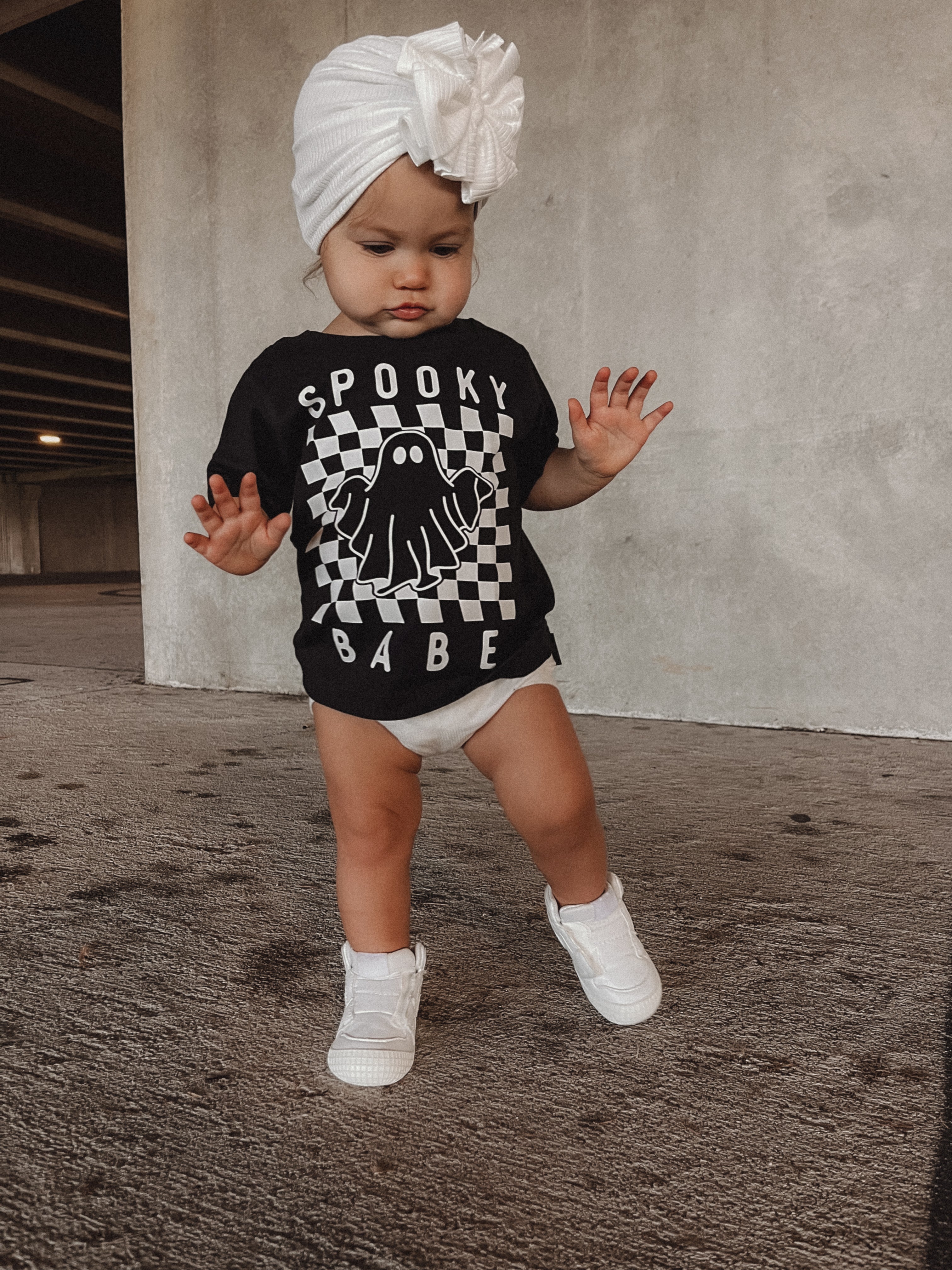 Spooky Babe graphic cotton t-shirt for kids in black and white
