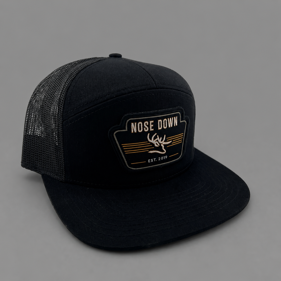 Vintage Black Woven 7 Panel Hat - Structured Streetwear Cap