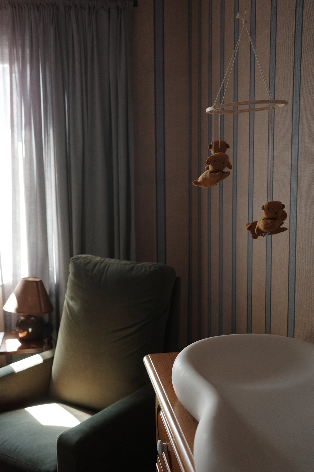 Lincoln Striped Wallpaper in Beige and Blue Coastal Style