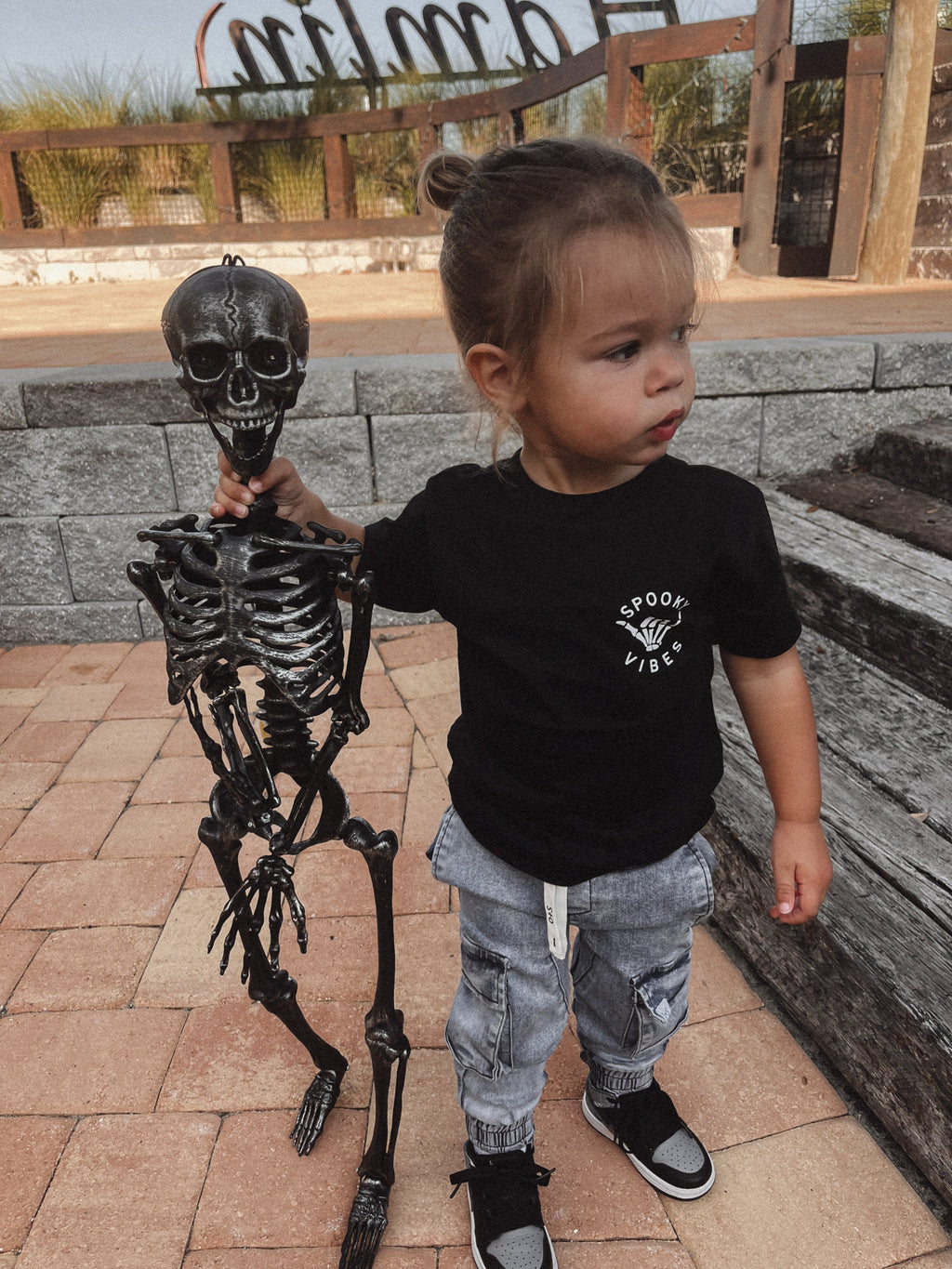 Spooky Vibes pocket tee for children available in black or white