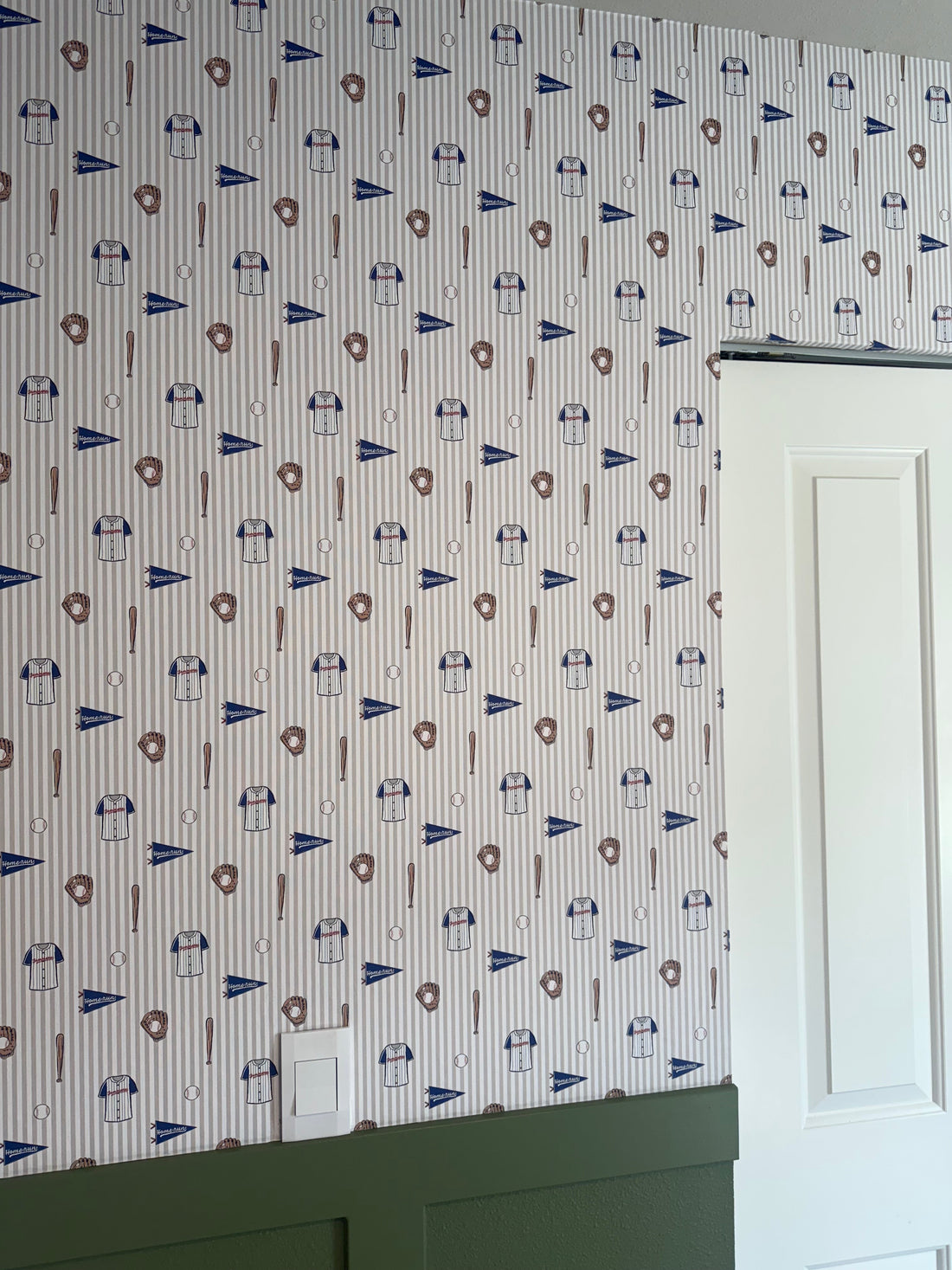 Blue Baseball Peel and Stick Wallpaper for Kids Nursery Decor