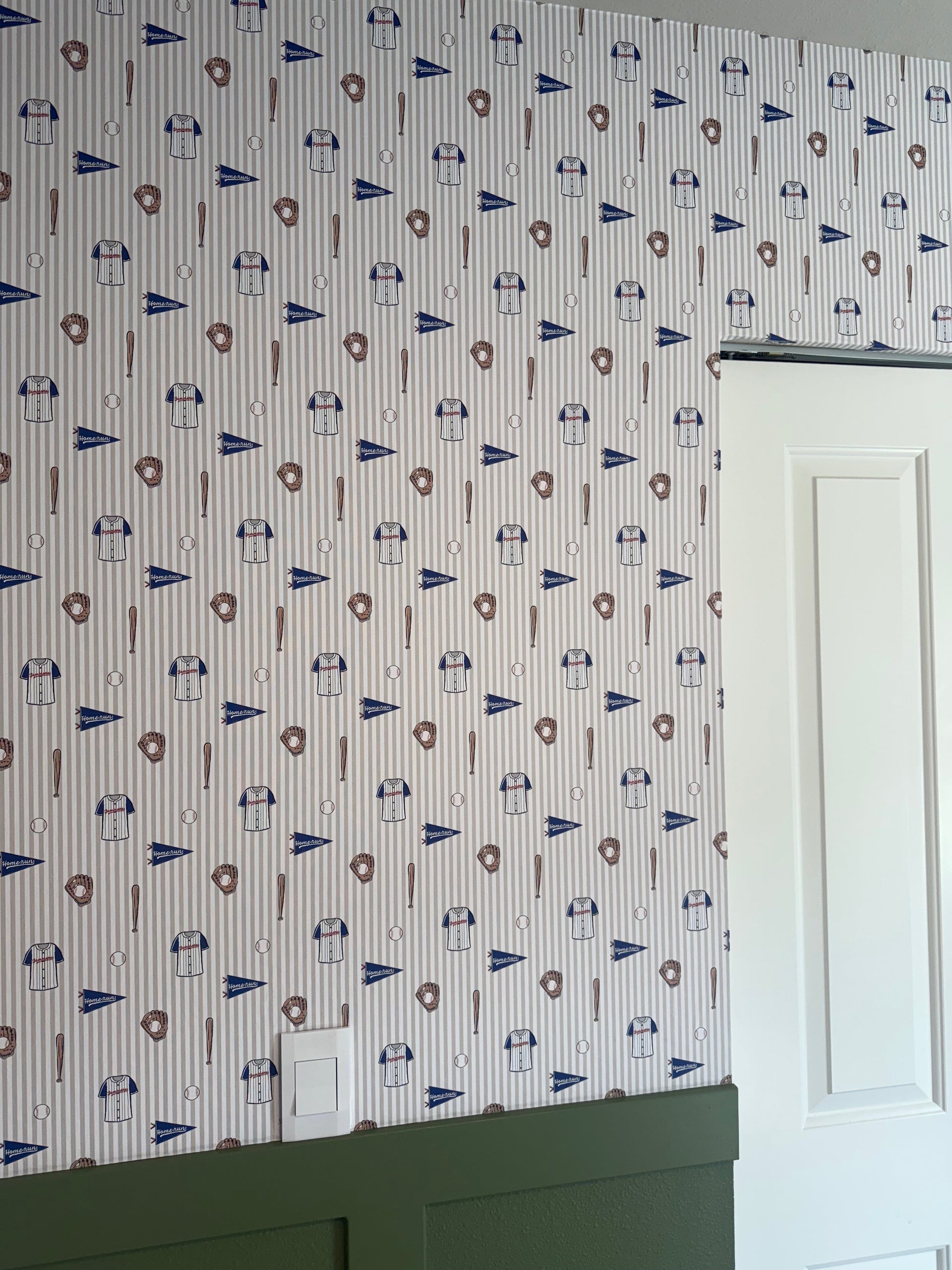Blue Baseball Peel and Stick Wallpaper for Kids Nursery Decor