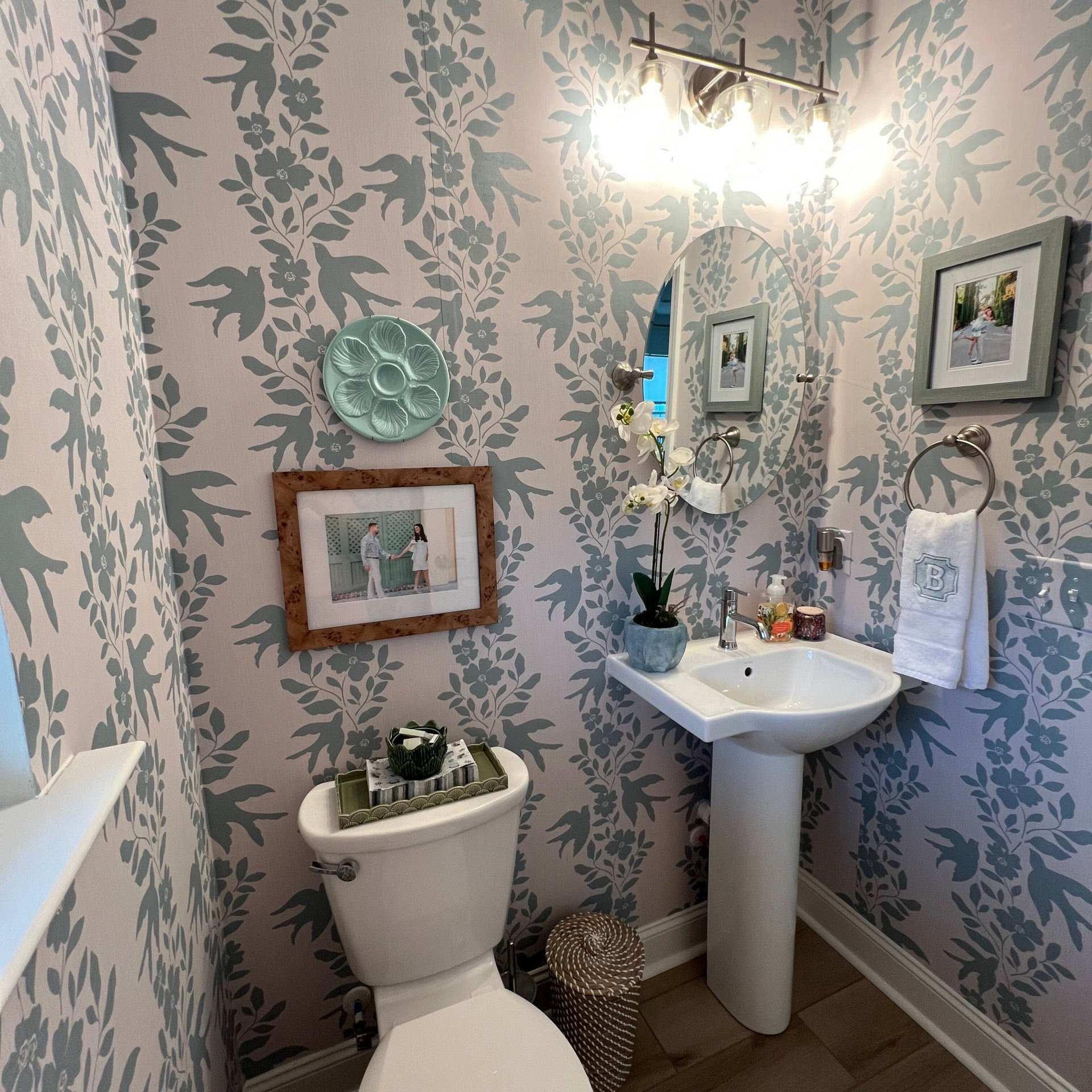 Noelle wallpaper print by Gabriela Dachin featured on a bedroom accent wall