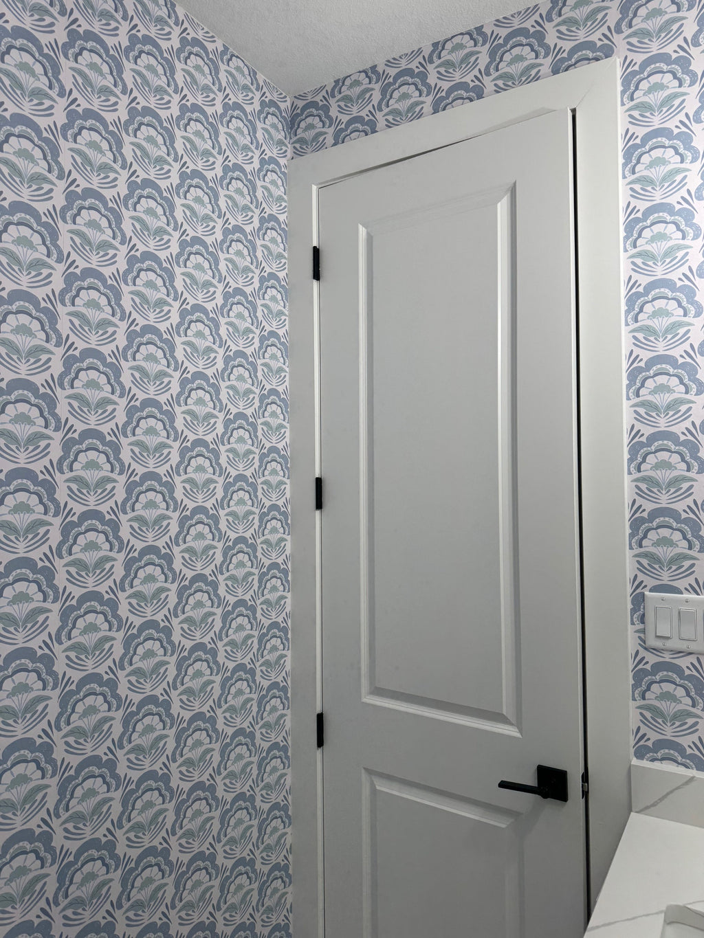 Brynn Floral Wallpaper in Blue, White, and Sage-Green