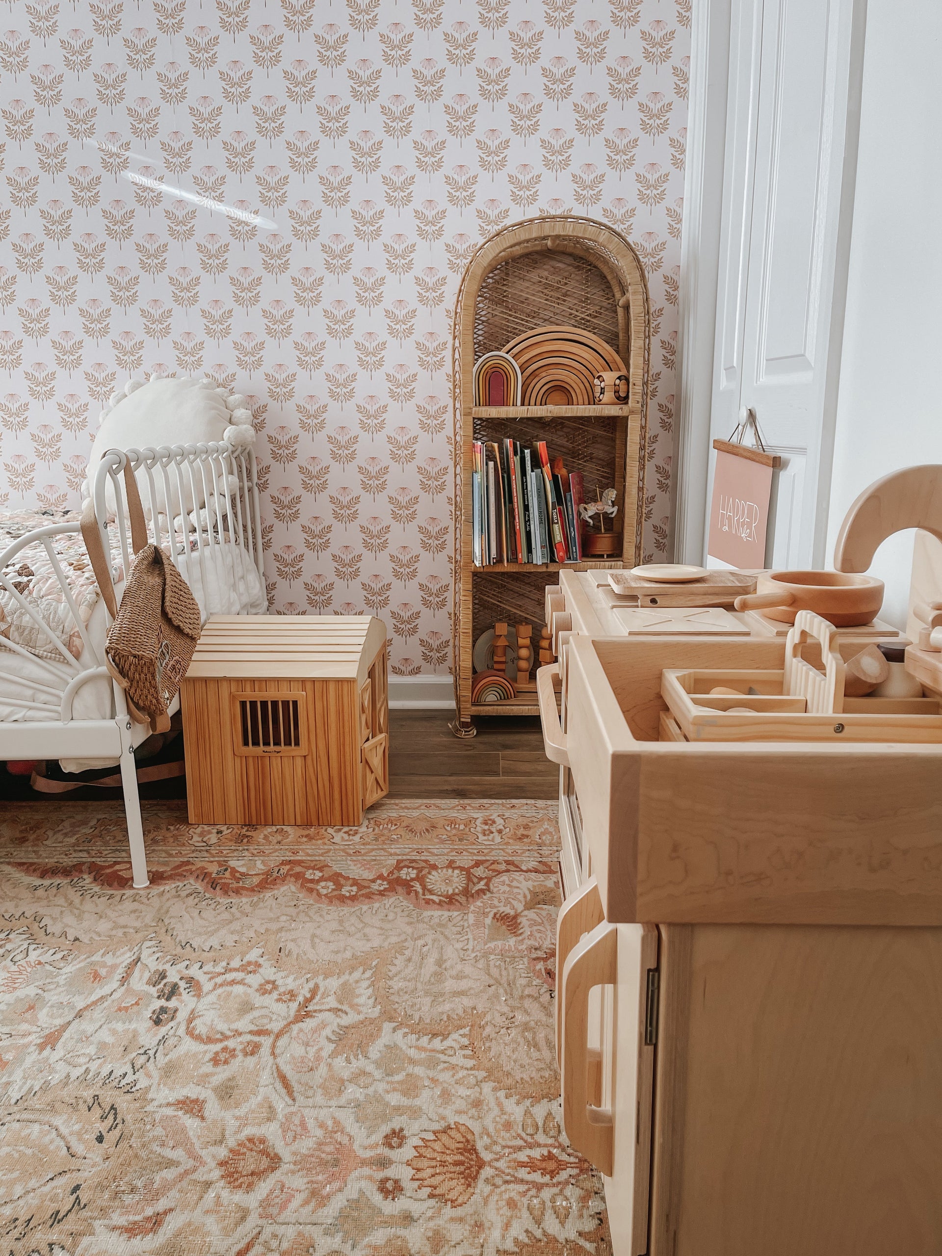 Prue Floral Removable Wallpaper in Blush Pink and Mustard Yellow