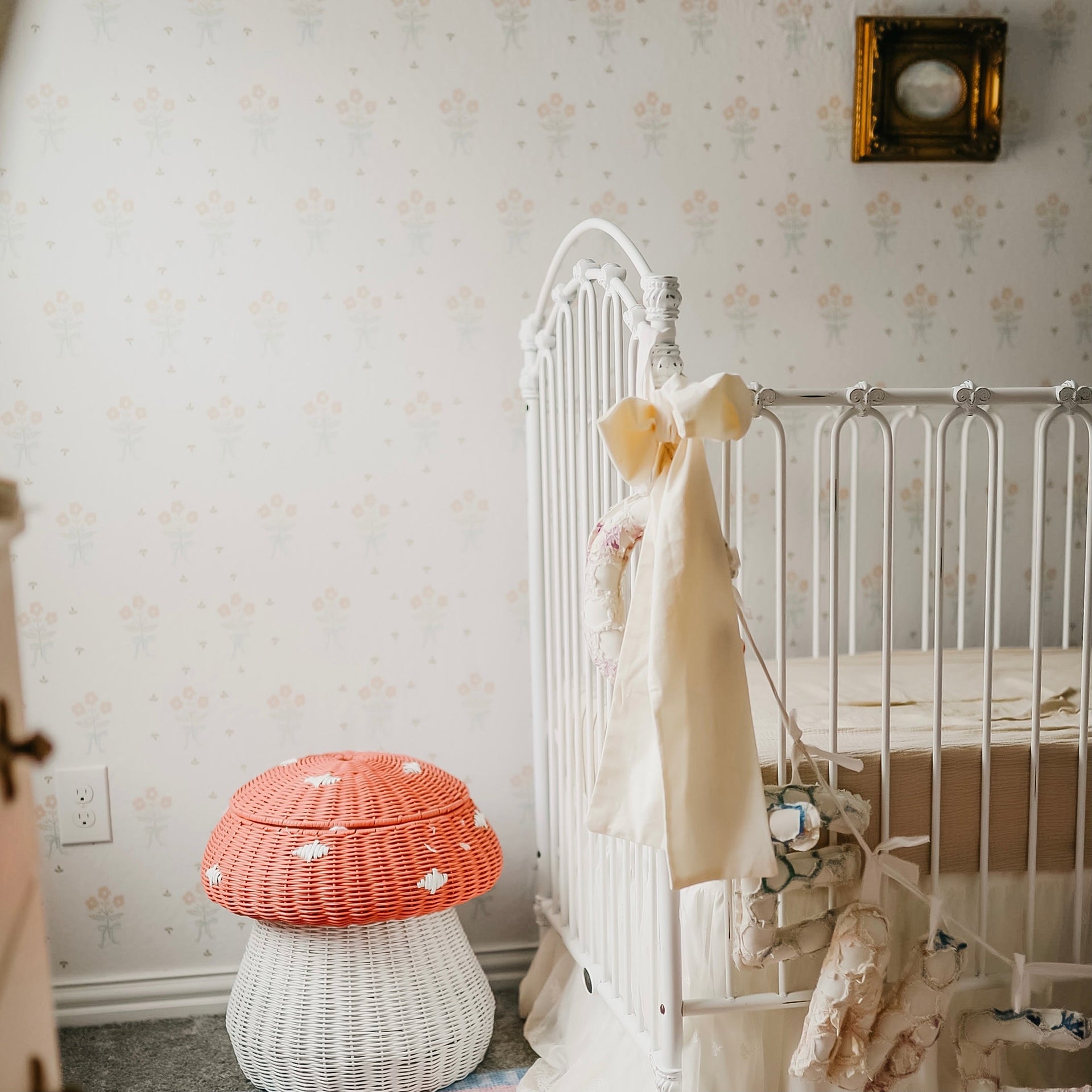 Clementine Floral Removable Wallpaper in White, Pink, Sage Green