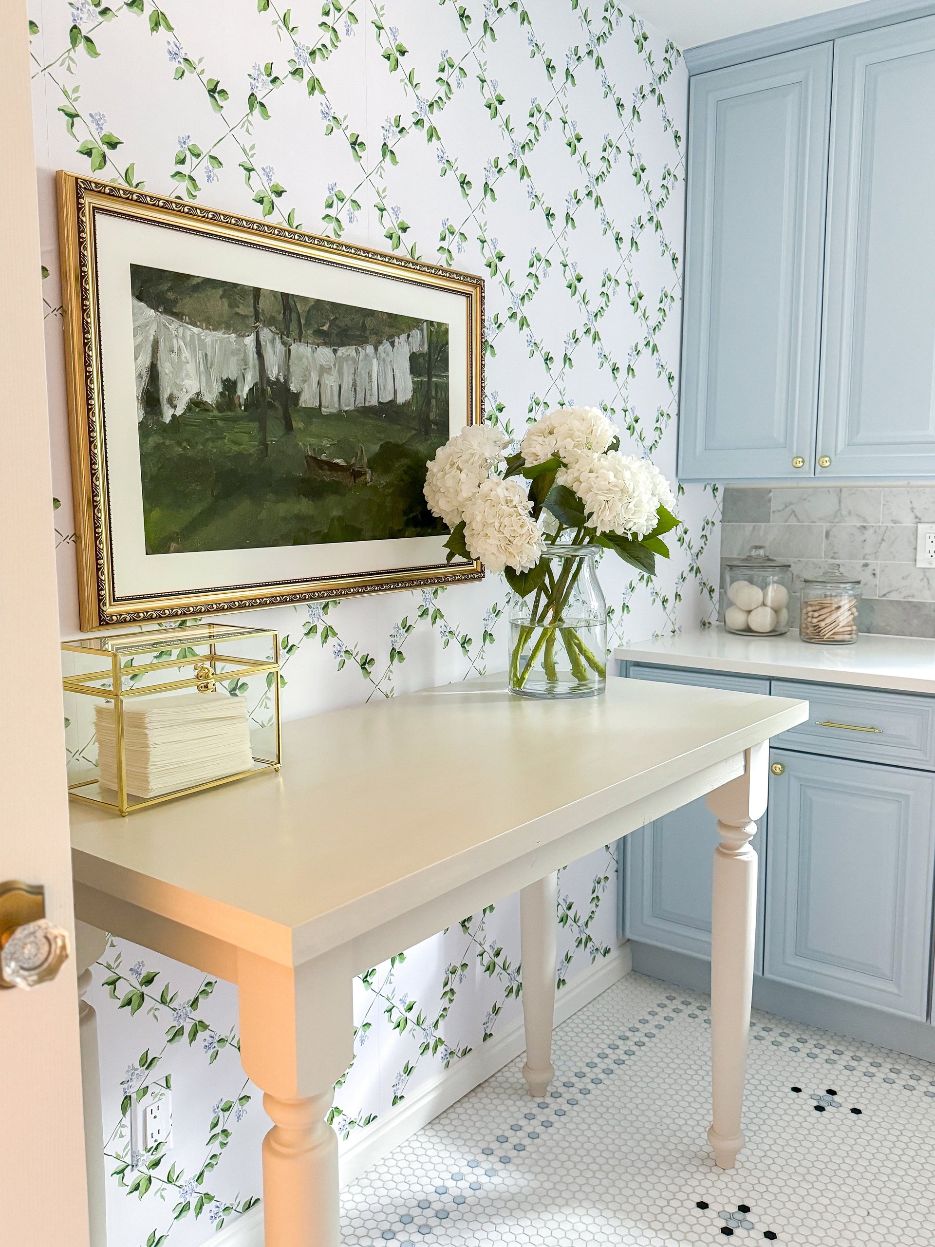 Edna Geometric Removable Wallpaper in White, Green and Light-Blue