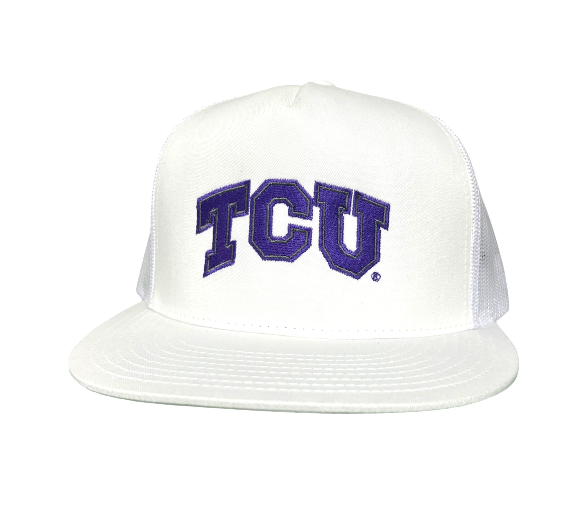 TCU Logo Embroidered Snapback Hat - White and Purple Unisex Cap