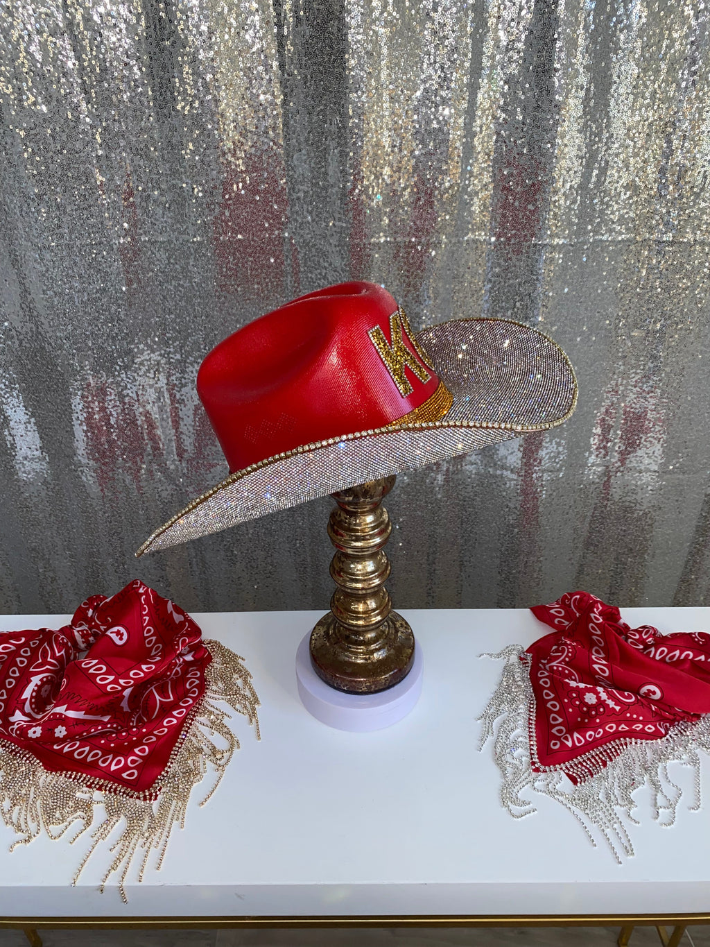 Kansas City Chiefs Rhinestone Western Glam Hat - Red and Gold