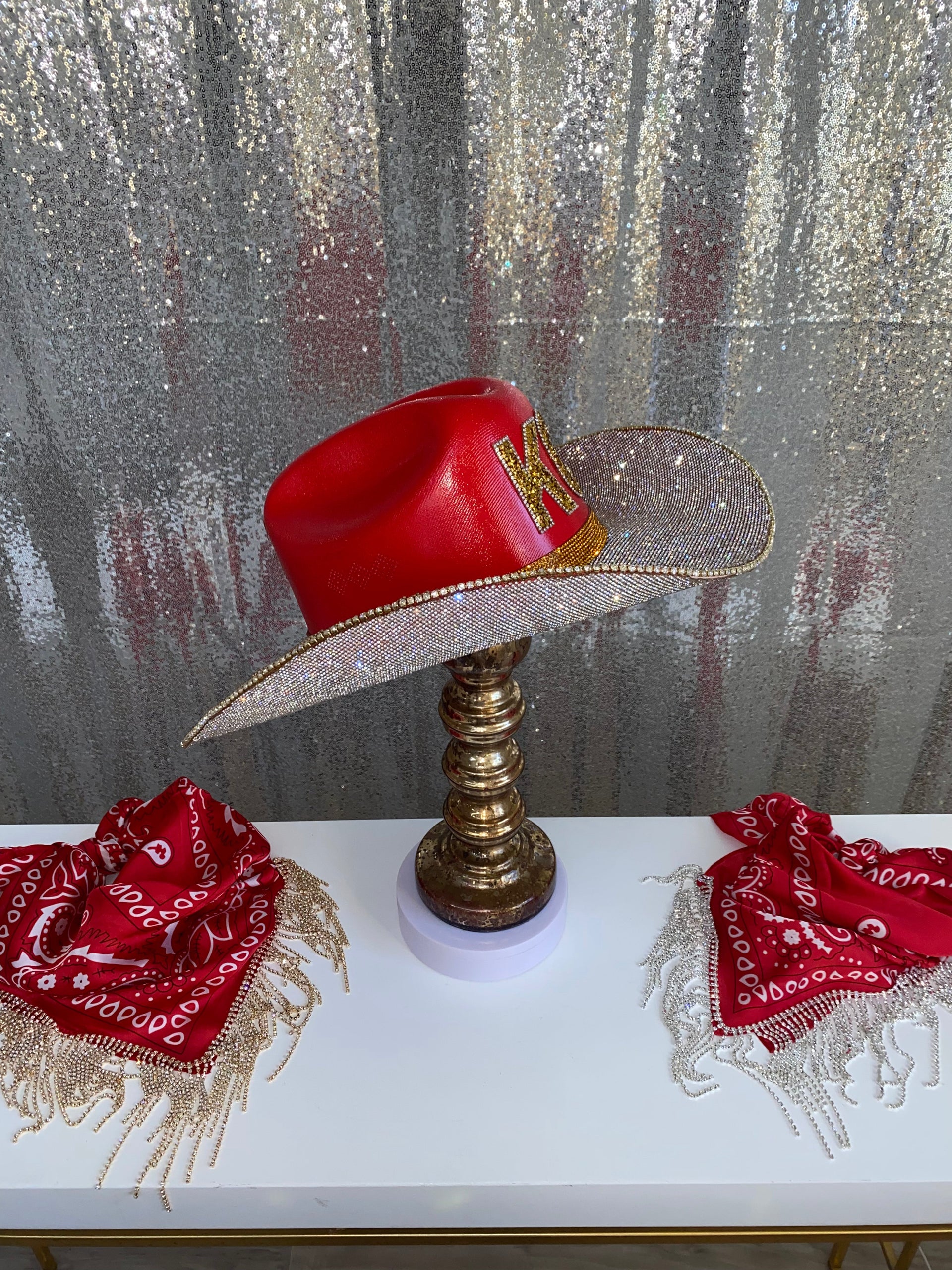 Kansas City Chiefs Rhinestone Western Glam Hat - Red and Gold