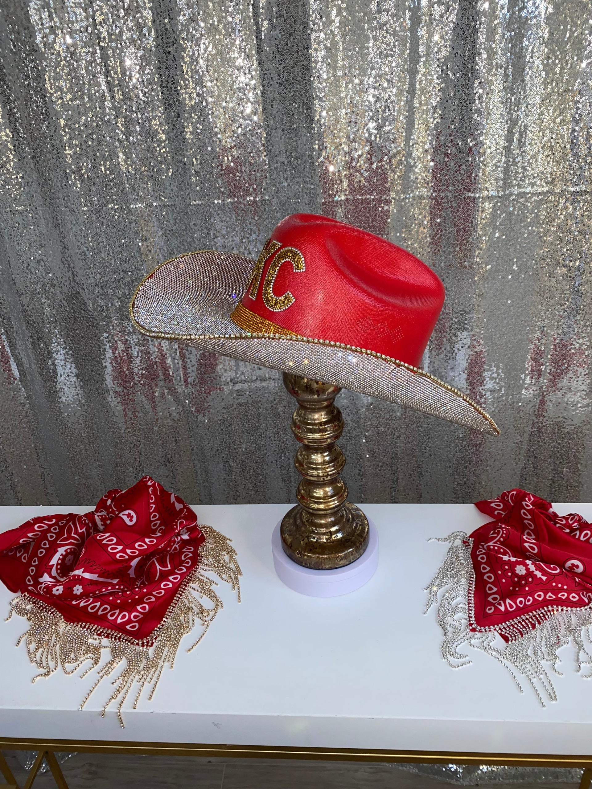 Kansas City Chiefs Rhinestone Western Glam Hat - Red and Gold