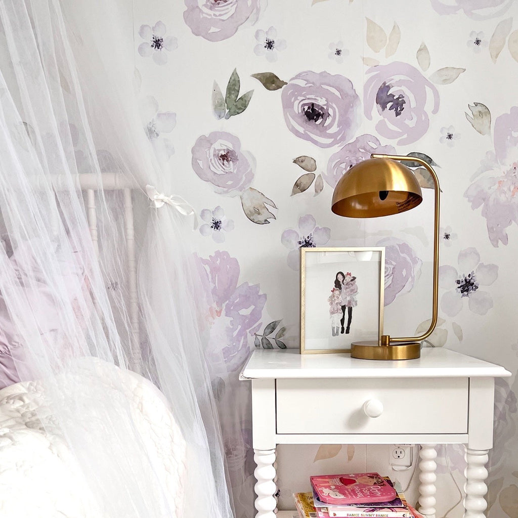 Leah Floral Whimsical Wallpaper in Lavender & White