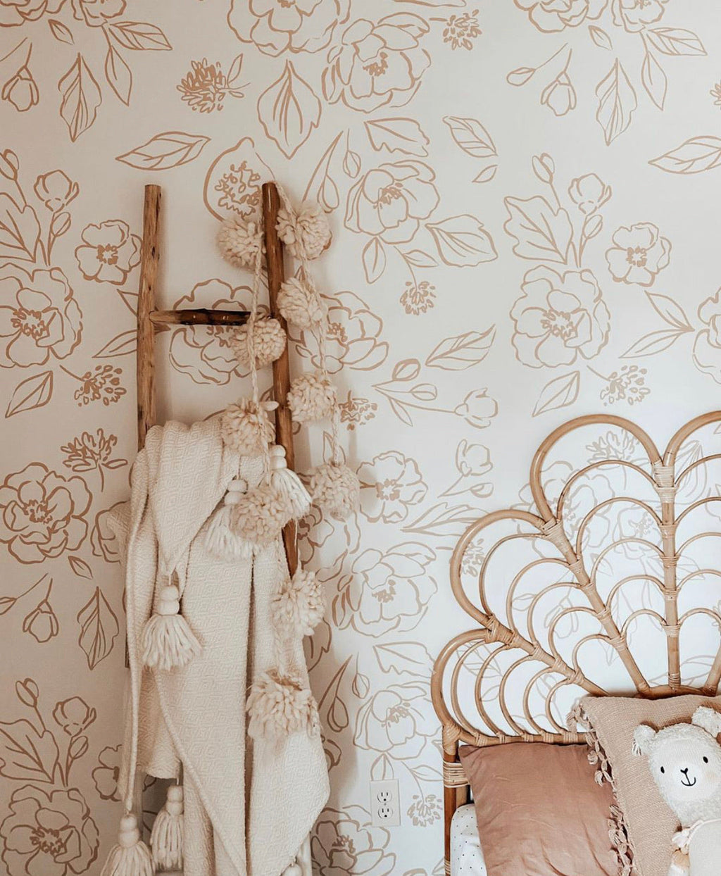 Tori Floral Removable Wallpaper in Cream and Beige