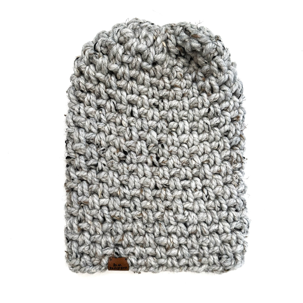 Crochet Simple Slouch Hat | Grey Marble Beanie