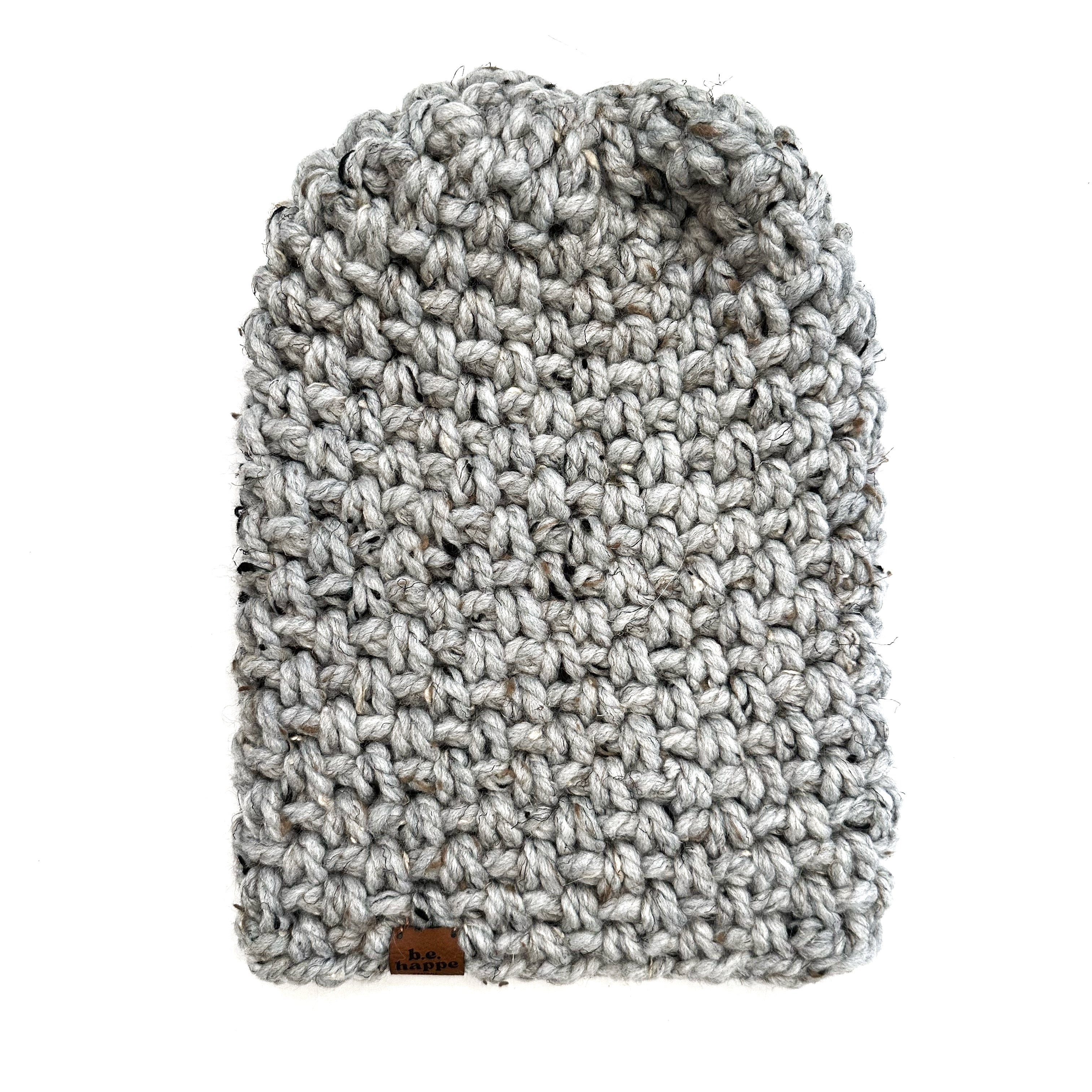 Crochet Simple Slouch Hat | Grey Marble Beanie