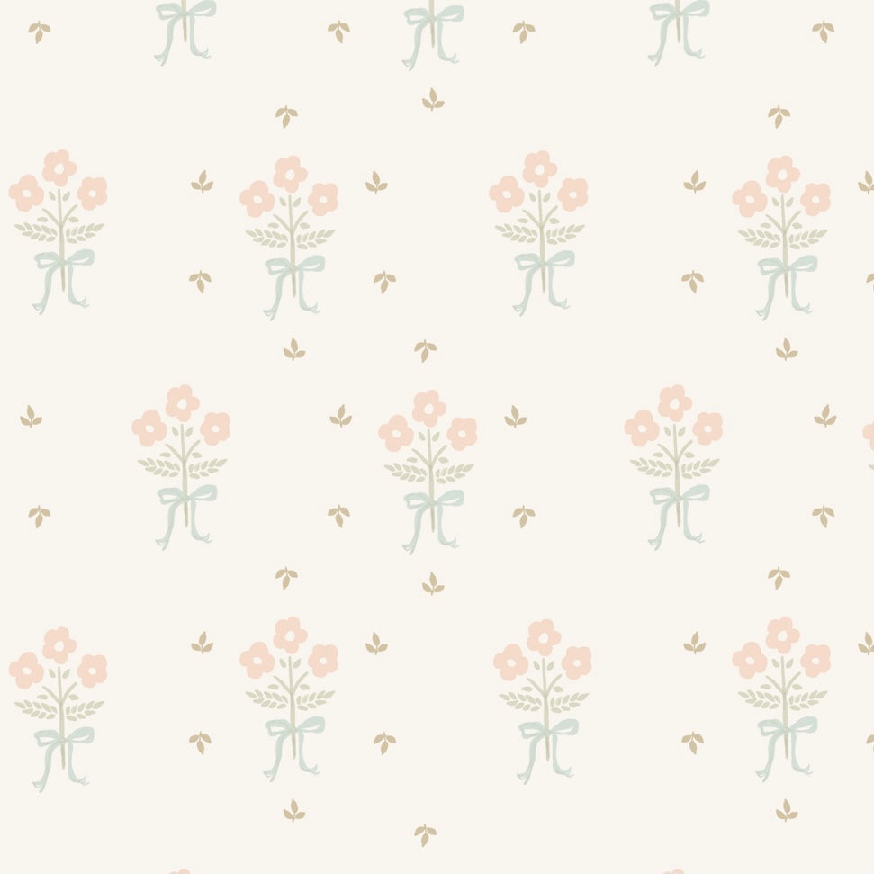Clementine Floral Removable Wallpaper in White, Pink, Sage Green