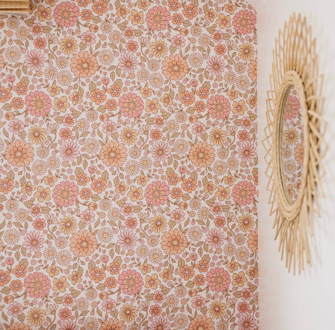 Daisy Floral Removable Wallpaper in Pink, Peach, and Tan