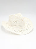 Modern hollow cowboy hat, hand-knitted straw hat, jazz hat with raised brim