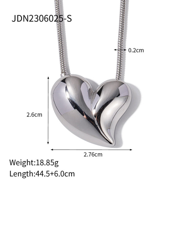 Modern style simple silver non-fading large heart-shaped earrings/necklace