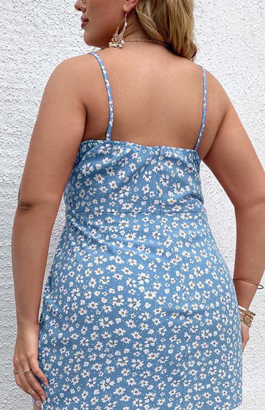Plus Size Floral Slit Sling Short Dress for Women