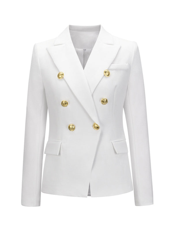 Women's Short Double-Breasted Blazer - Long Sleeve - Multiple Colors
