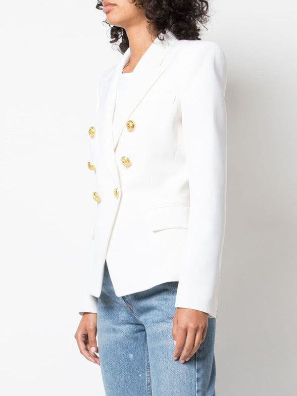 Women's Short Double-Breasted Blazer - Long Sleeve - Multiple Colors