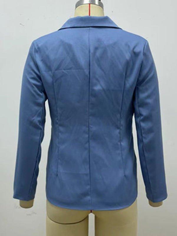 Women's Versatile Double-Breasted Long Sleeve Tailored Blazer - Image 7
