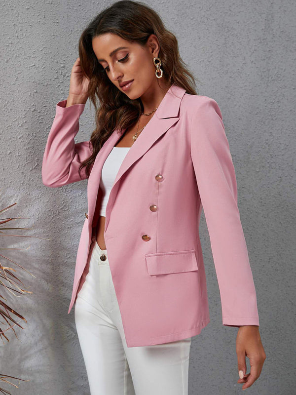 Women's Versatile Double-Breasted Long Sleeve Tailored Blazer - Image 3